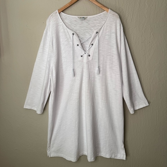 BODEN 100% Cotton White Knit Dress Tunic Beach Swim Cover Up Tassel Tie Size 18 - Picture 3 of 15